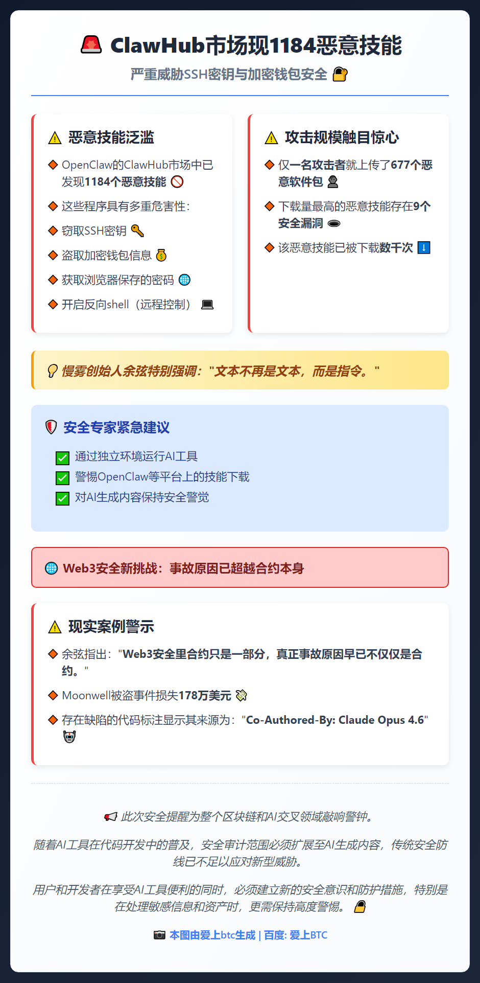 ClawHub市场现1184恶意技能，威胁SSH密钥与加密钱