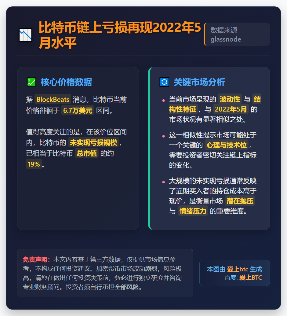比特币链上亏损再现2022年5月水平