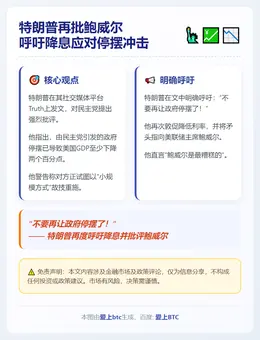 特朗普再批鲍威尔 呼吁降息应对停摆冲击