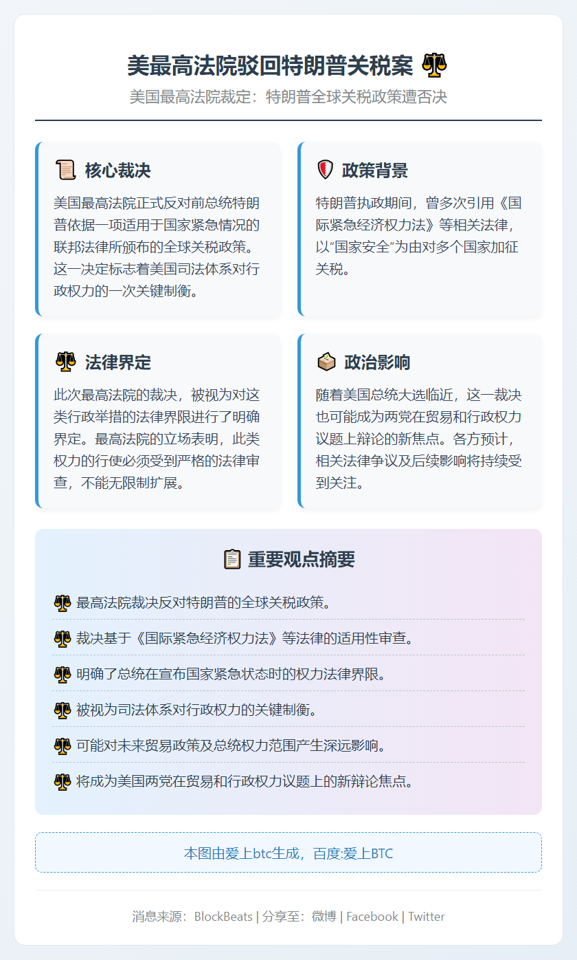 美最高法院驳回特朗普关税案