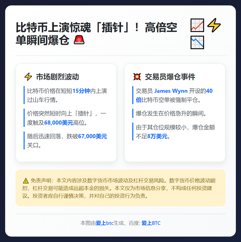 比特币插针6.8万美元，James Wynn高倍空单爆仓