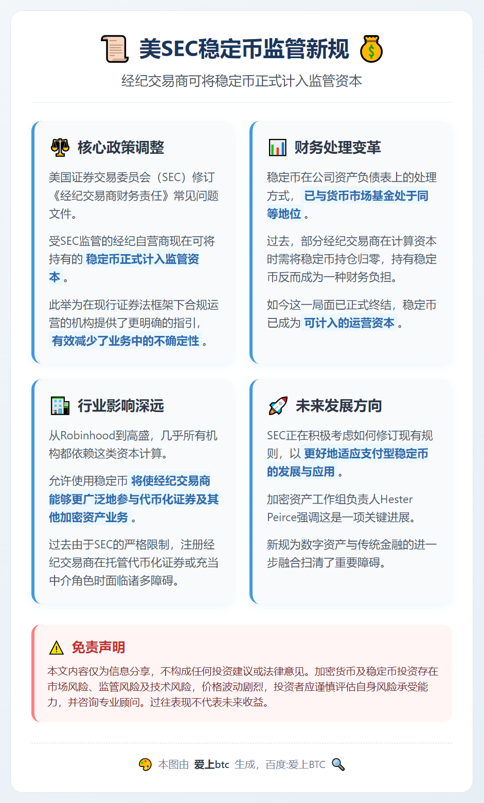美SEC：经纪交易商可将稳定币计入监管资本