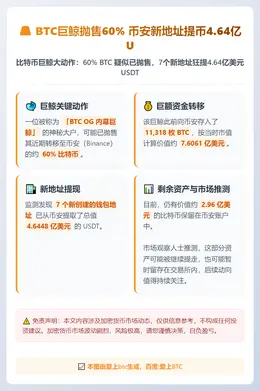 BTC巨鲸抛售60% 币安新地址提币4.64亿U