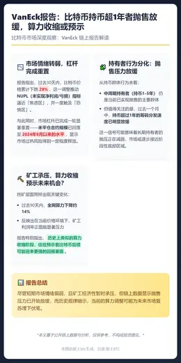VanEck报告：比特币持币超1年者抛售放缓，算力收缩或预示