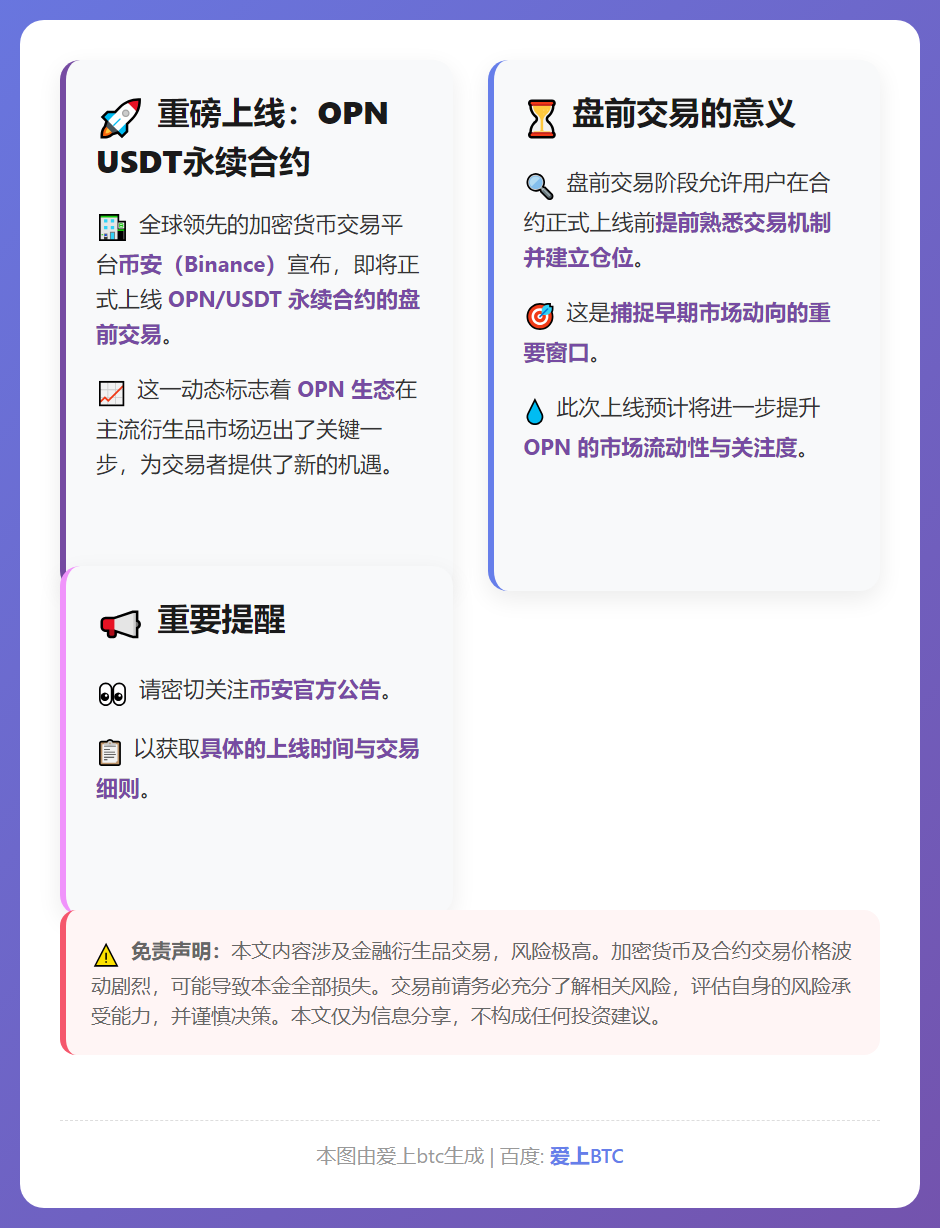 Binance上线OPN USDT永续合约盘前交易