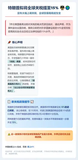 特朗普拟将全球关税提至15%