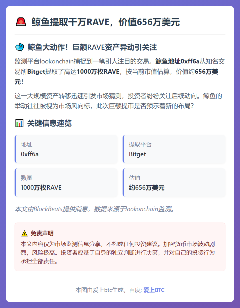 鲸鱼提取千万RAVE，价值656万美元