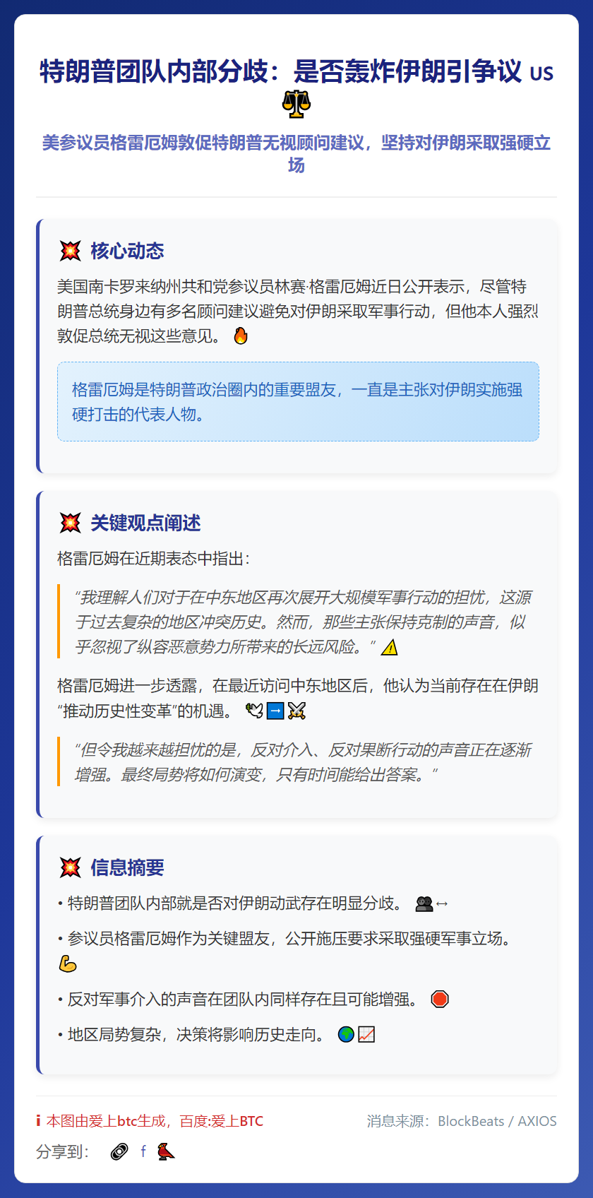 特朗普团队内部分歧：是否轰炸伊朗引争议