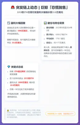 恐慌抛售3313枚ETH 盈利缩至33.8万美元
