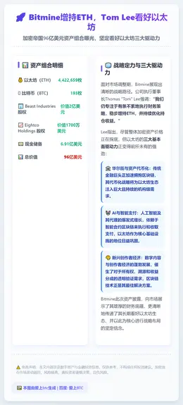 Bitmine增持ETH，Tom Lee看好以太坊