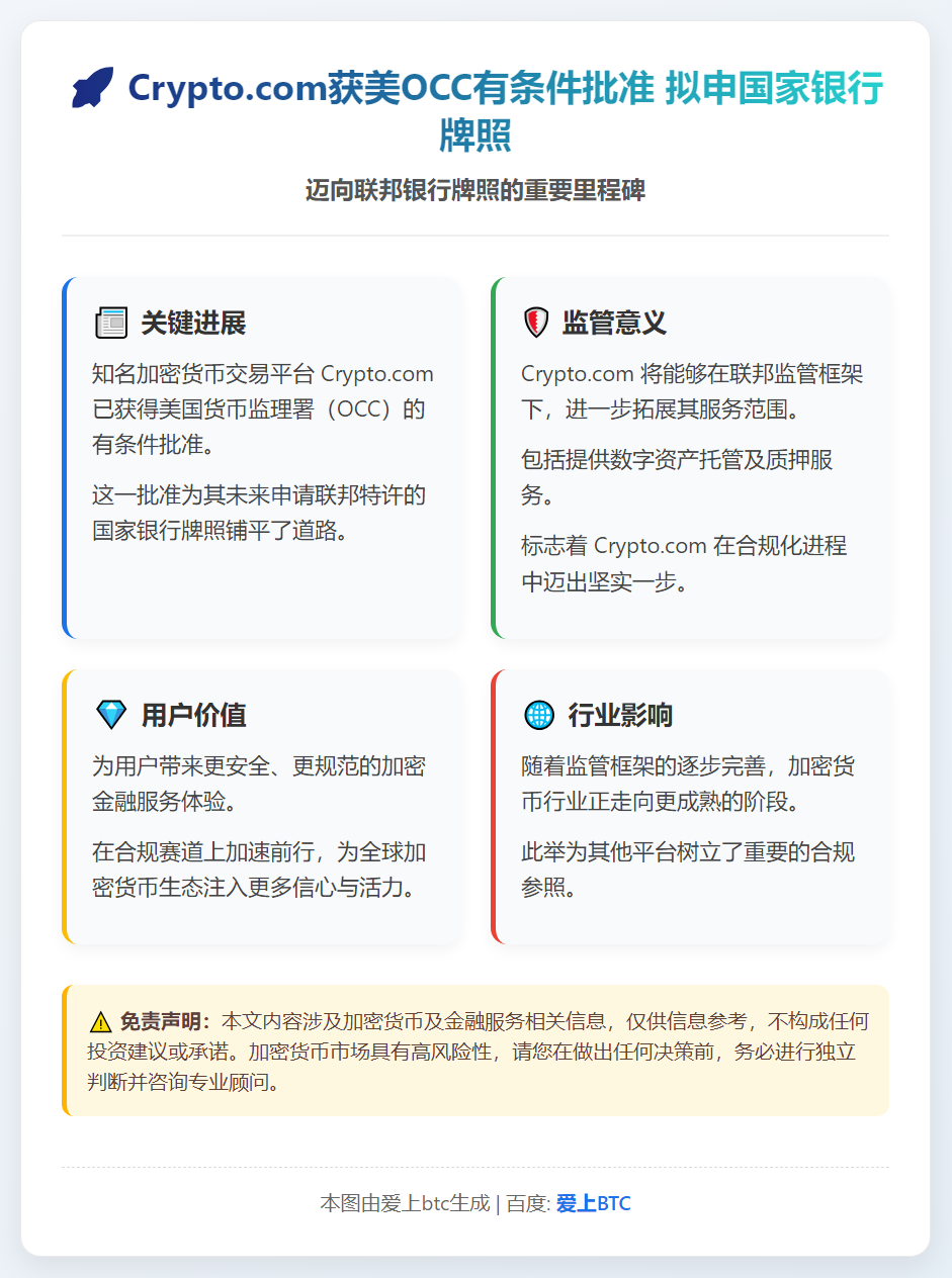 Crypto.com获美OCC有条件批准 拟申国家银行牌照
