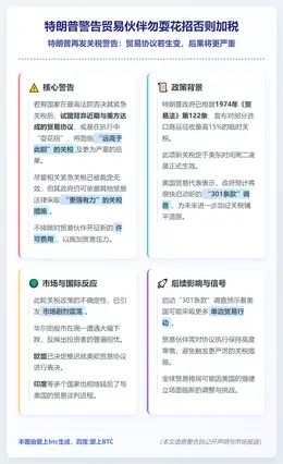特朗普警告贸易伙伴勿耍花招否则加税