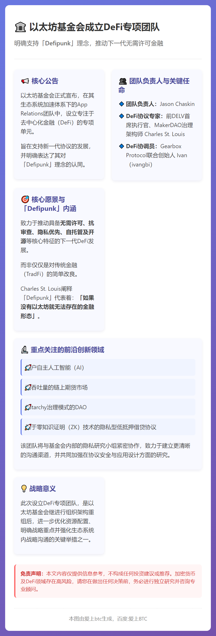 以太坊基金会成立DeFi团队，支持「Defipunk」理念