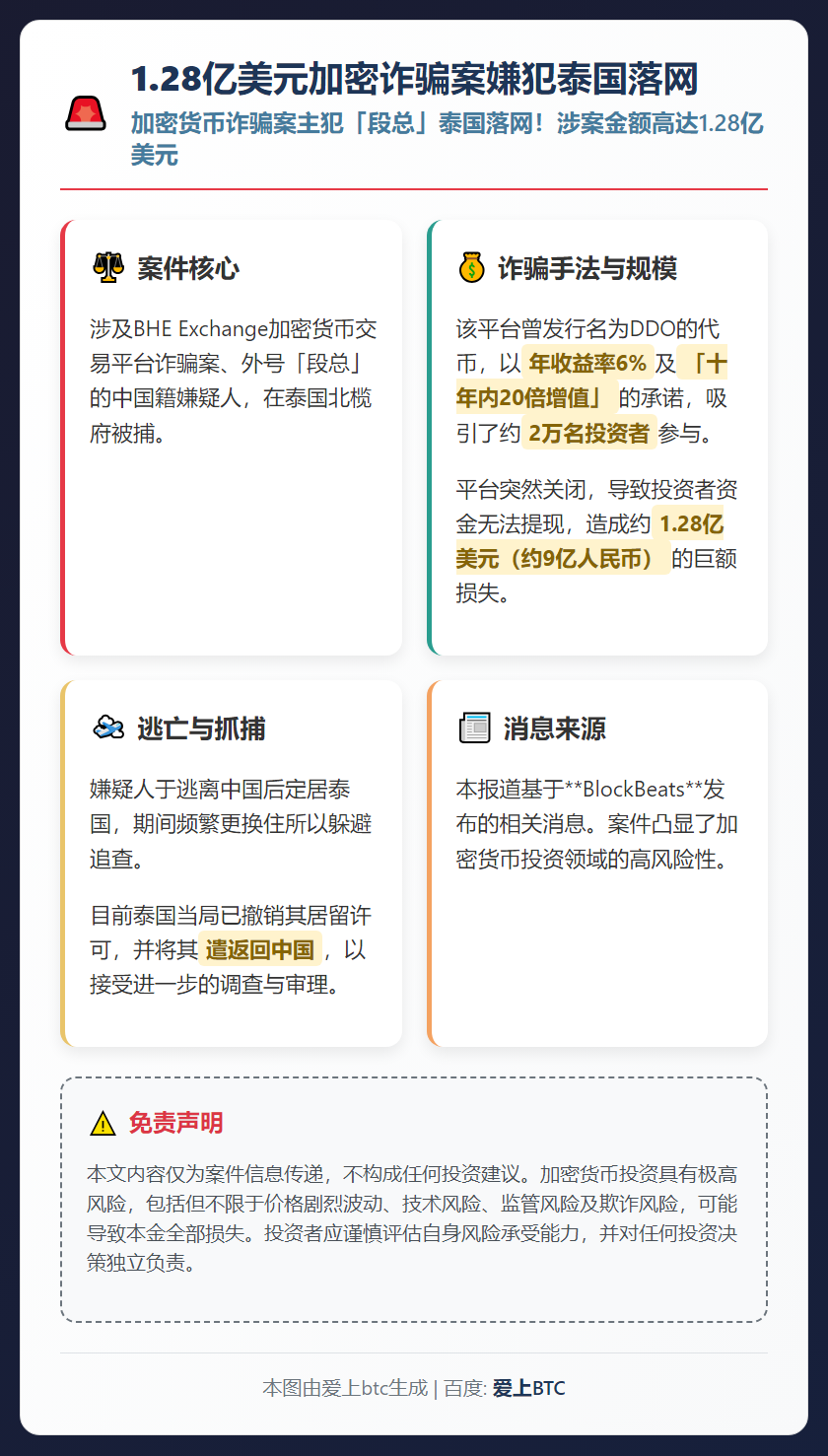 1.28亿美元加密诈骗案嫌犯泰国落网