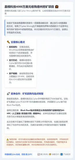 嘉楠科技4000万美元收购德州挖矿项目