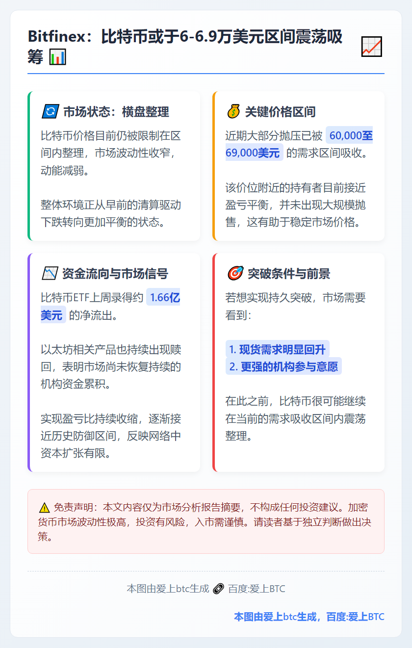 Bitfinex：比特币或于6-6.9万美元区间震荡吸筹