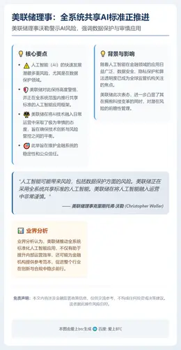 美联储理事：全系统共享AI标准正推进