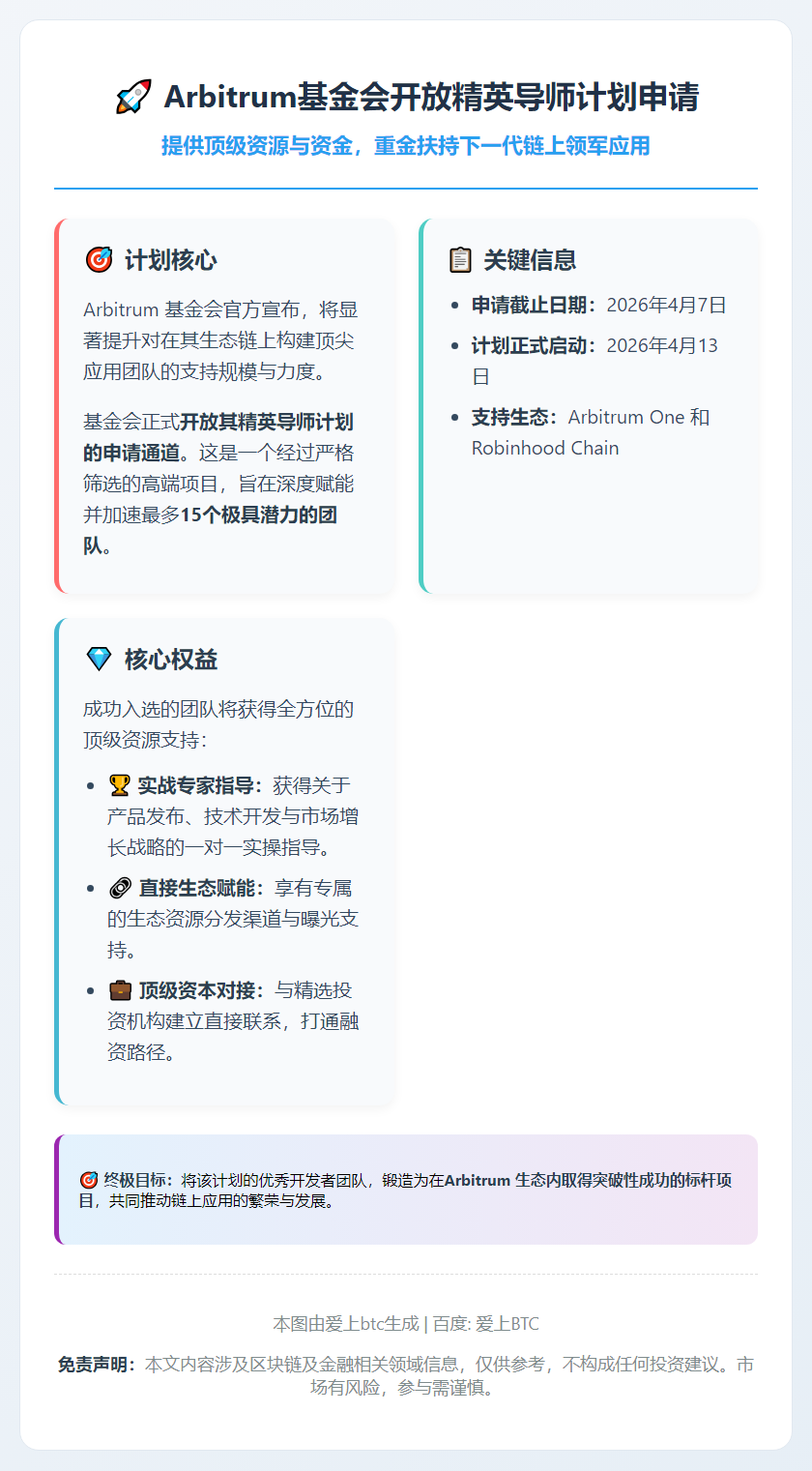 Arbitrum基金会开放导师计划申请，提供资源资金支持