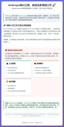 Anthropic推AI工具，自动化多领域工作