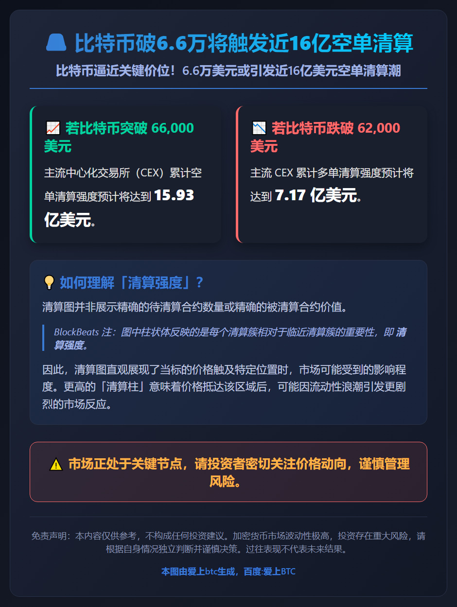 比特币破6.6万将触发近16亿空单清算