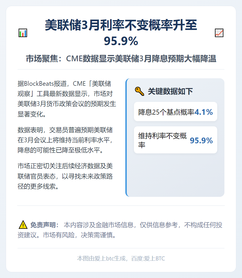 美联储3月利率不变概率升至95.9%