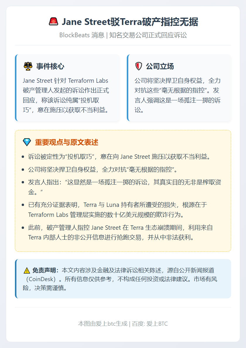Jane Street驳Terra破产指控无据