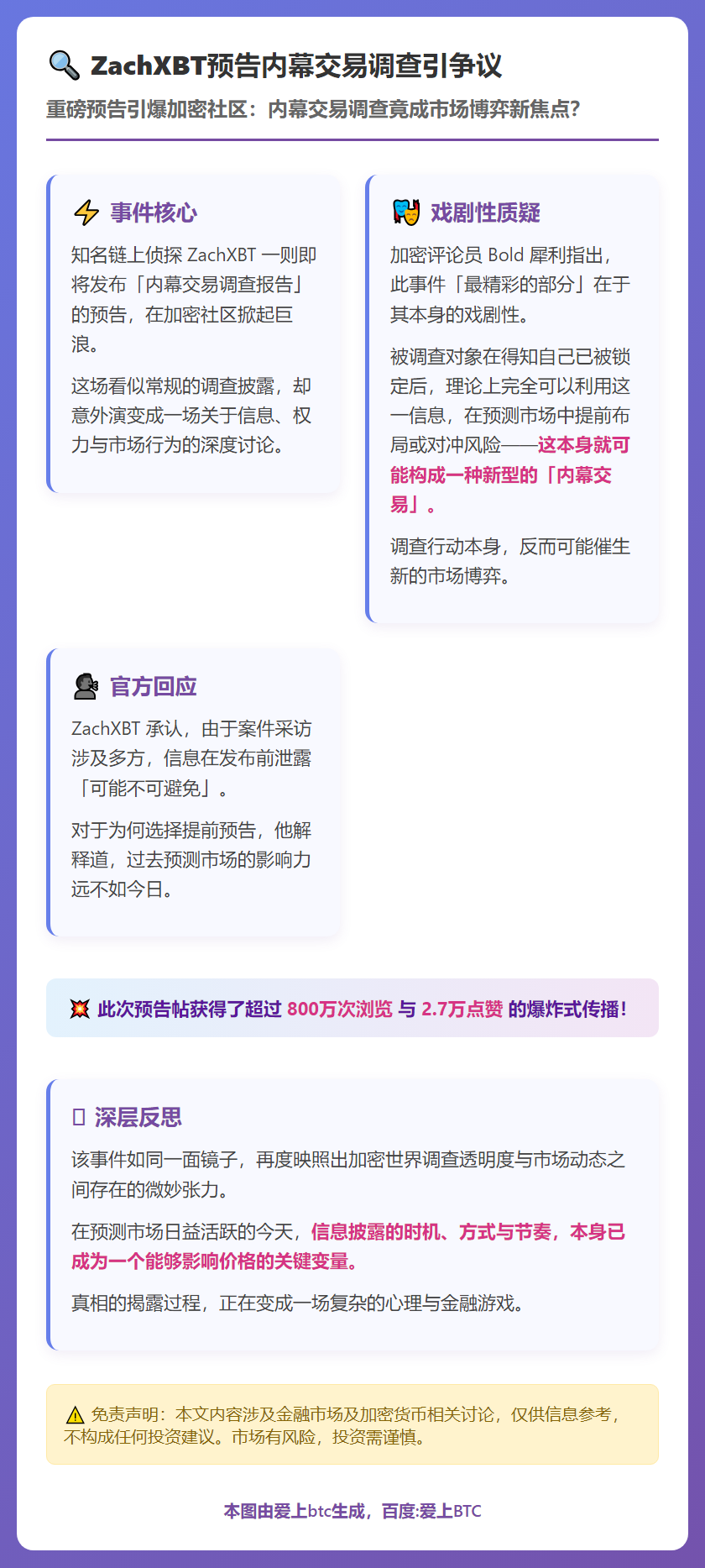 ZachXBT预告内幕交易调查引争议