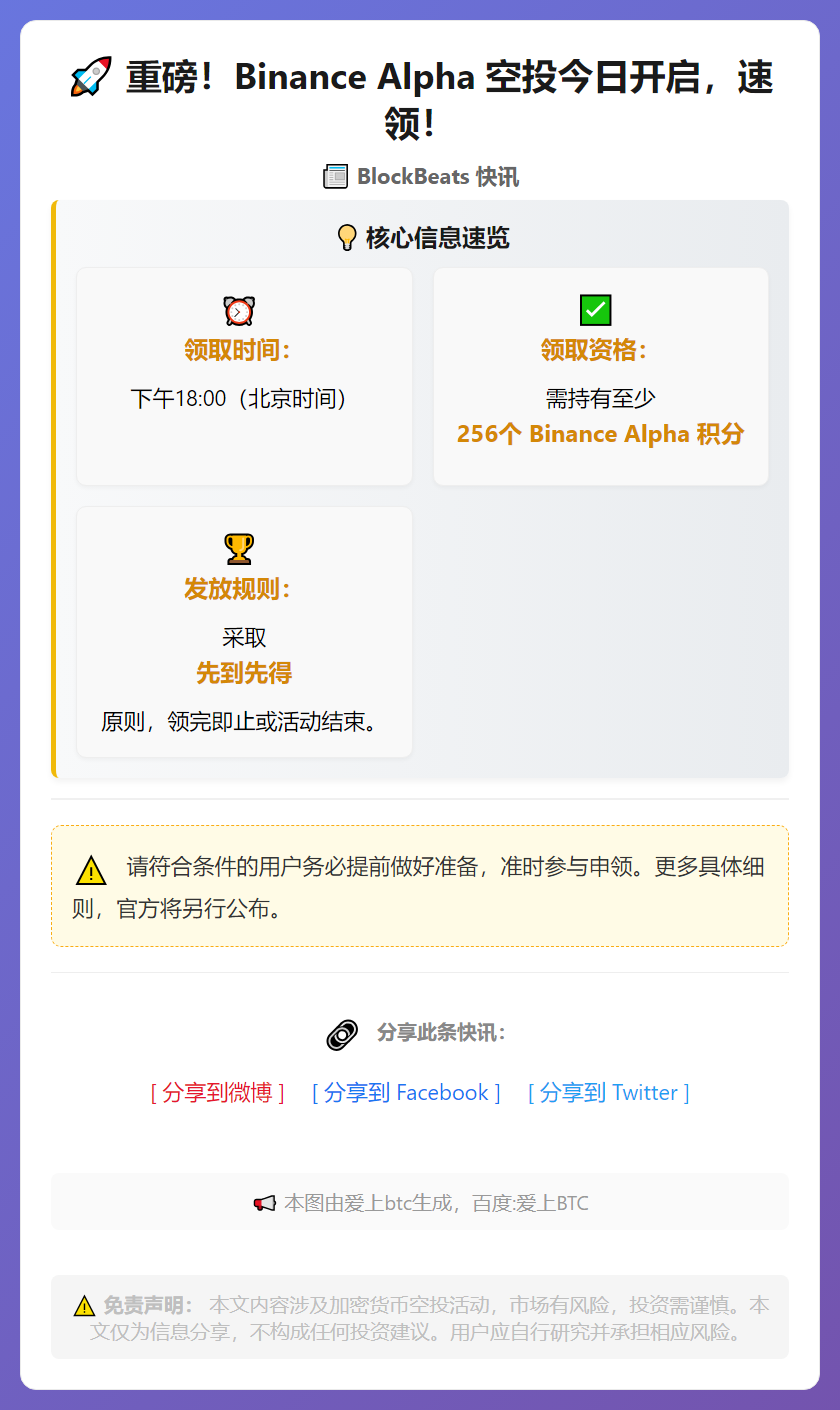 Binance空投门槛：256分起