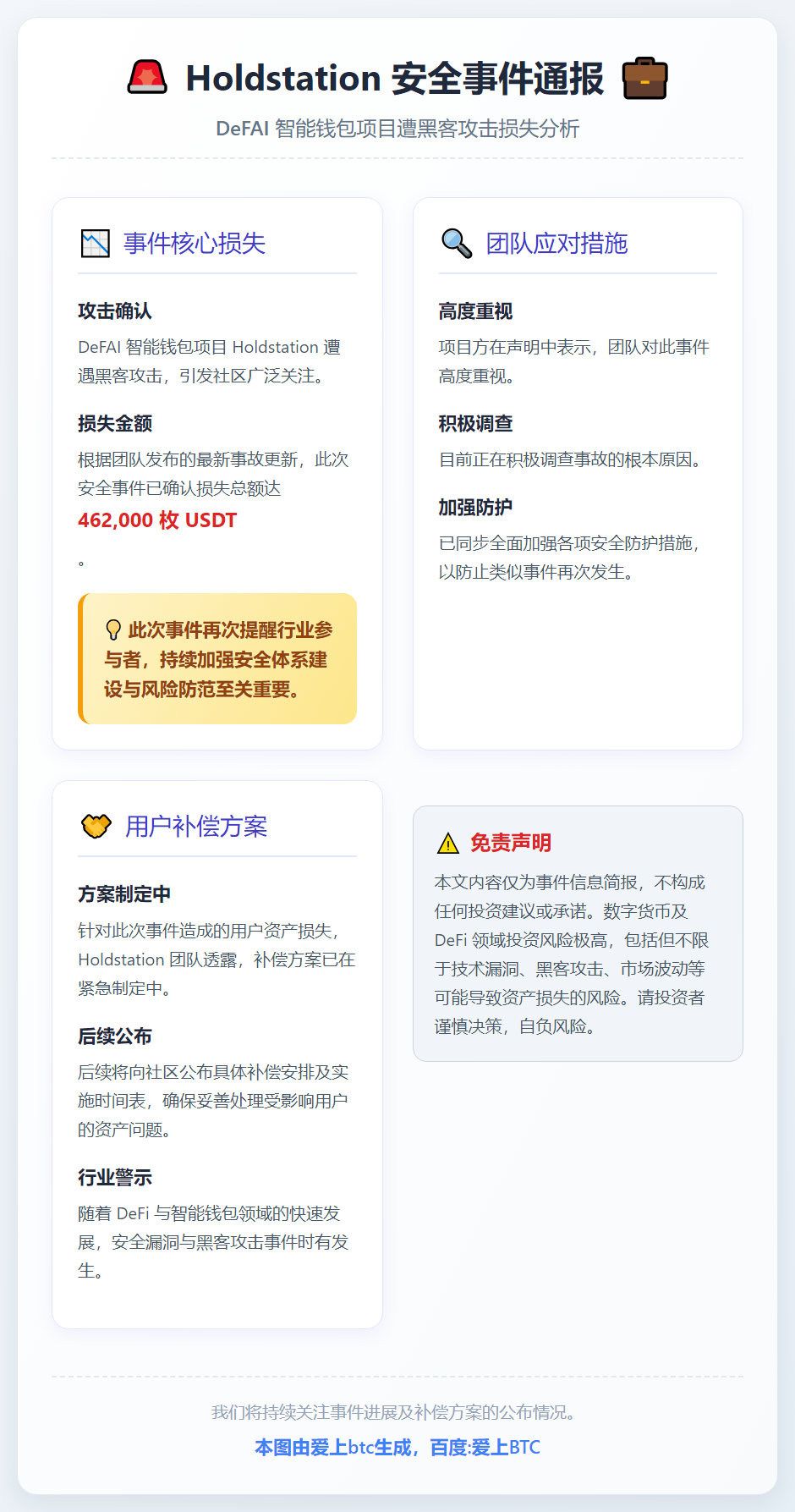 Holdstation遭攻击损失46.2万USDT，将公布赔