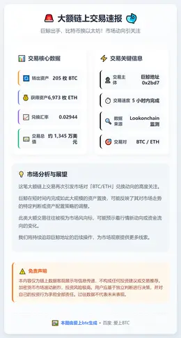 鲸鱼205枚BTC换6973枚ETH