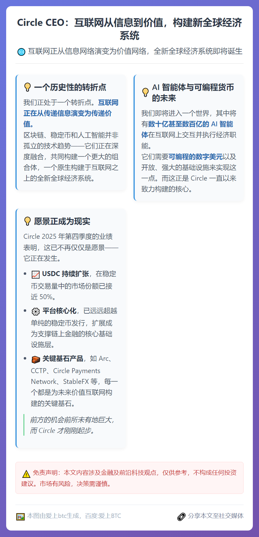 Circle CEO：互联网从信息到价值，构建新全球经济系统