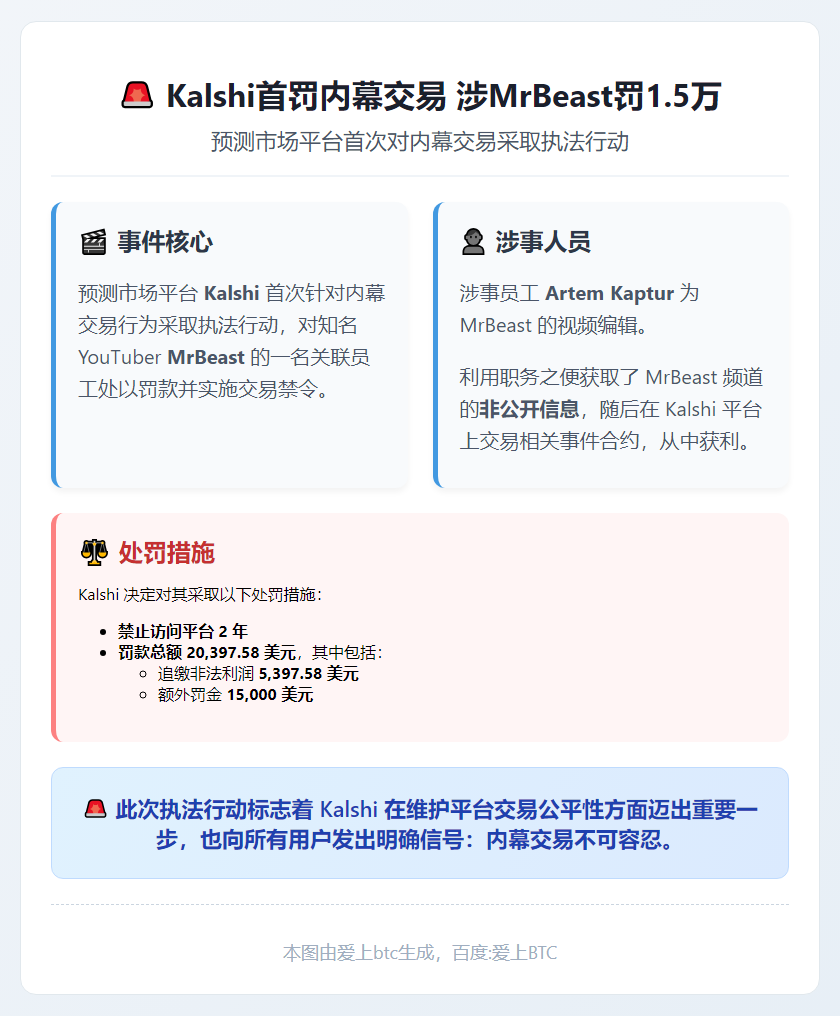 Kalshi首罚内幕交易 涉MrBeast罚1.5万