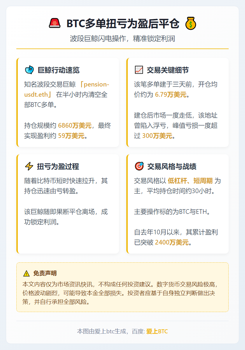 BTC多单扭亏为盈后平仓