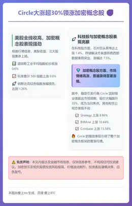 Circle大涨超30%领涨加密概念股