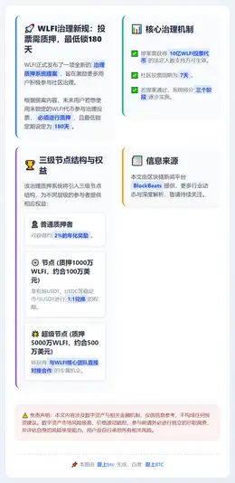 WLFI治理新规：投票需质押，最低锁180天