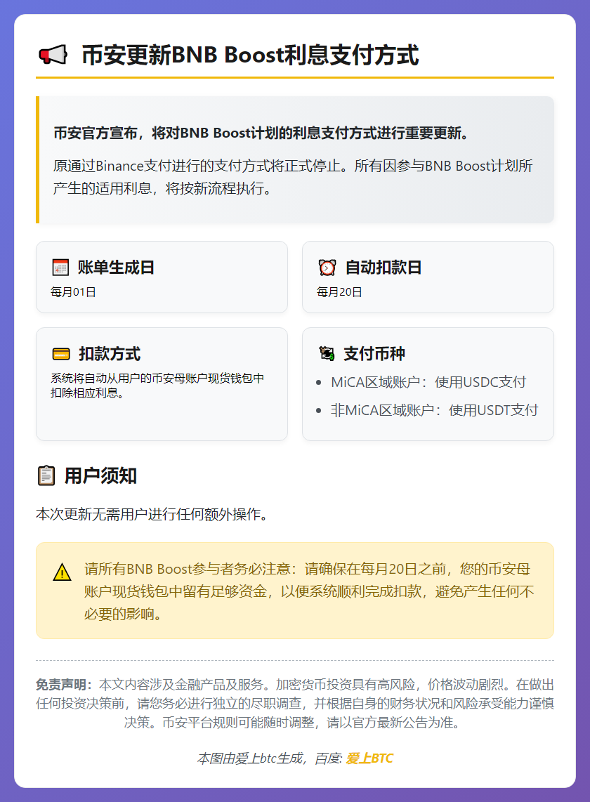 BNB Boost利息支付方式更新