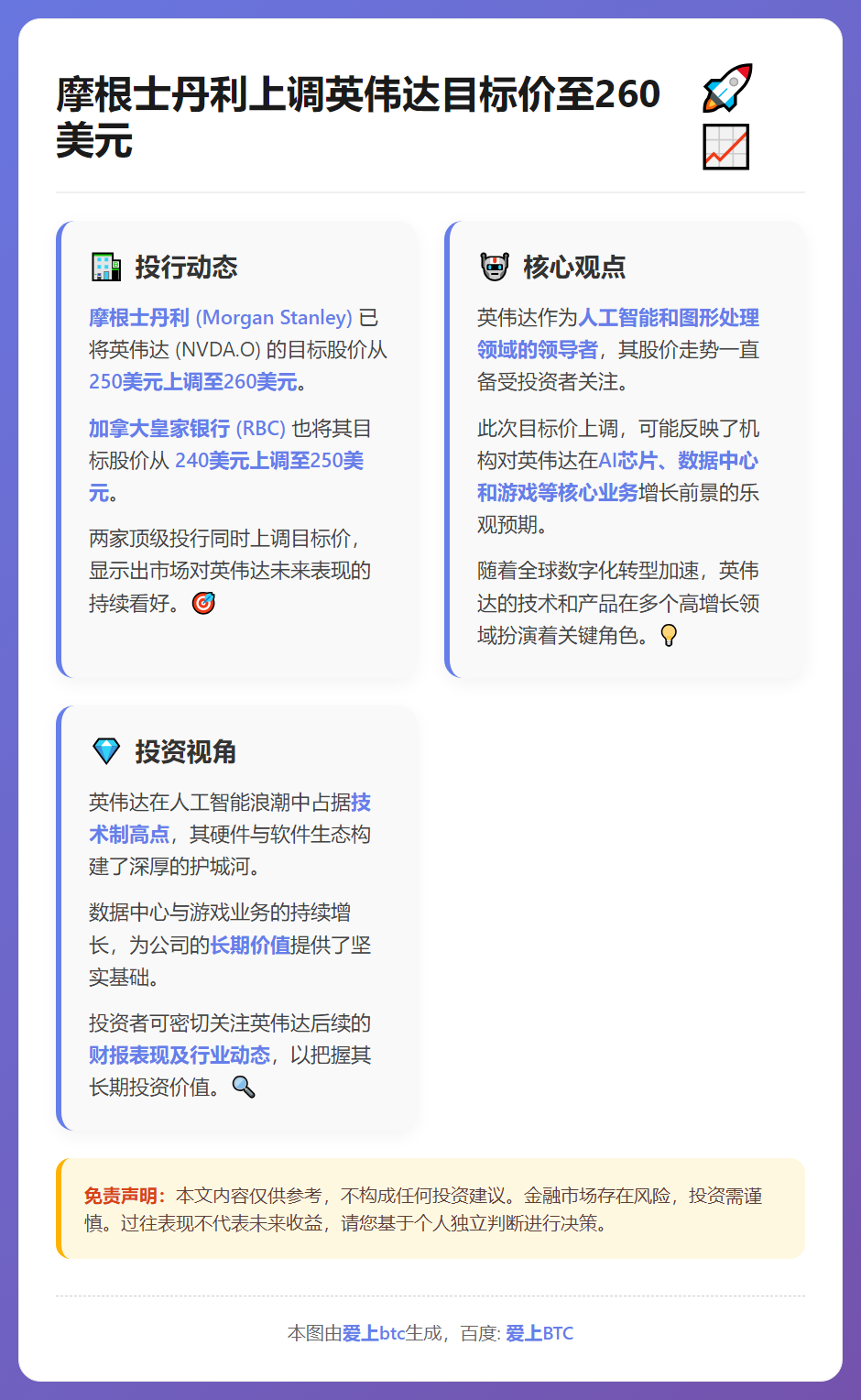 摩根士丹利上调英伟达目标价至260美元