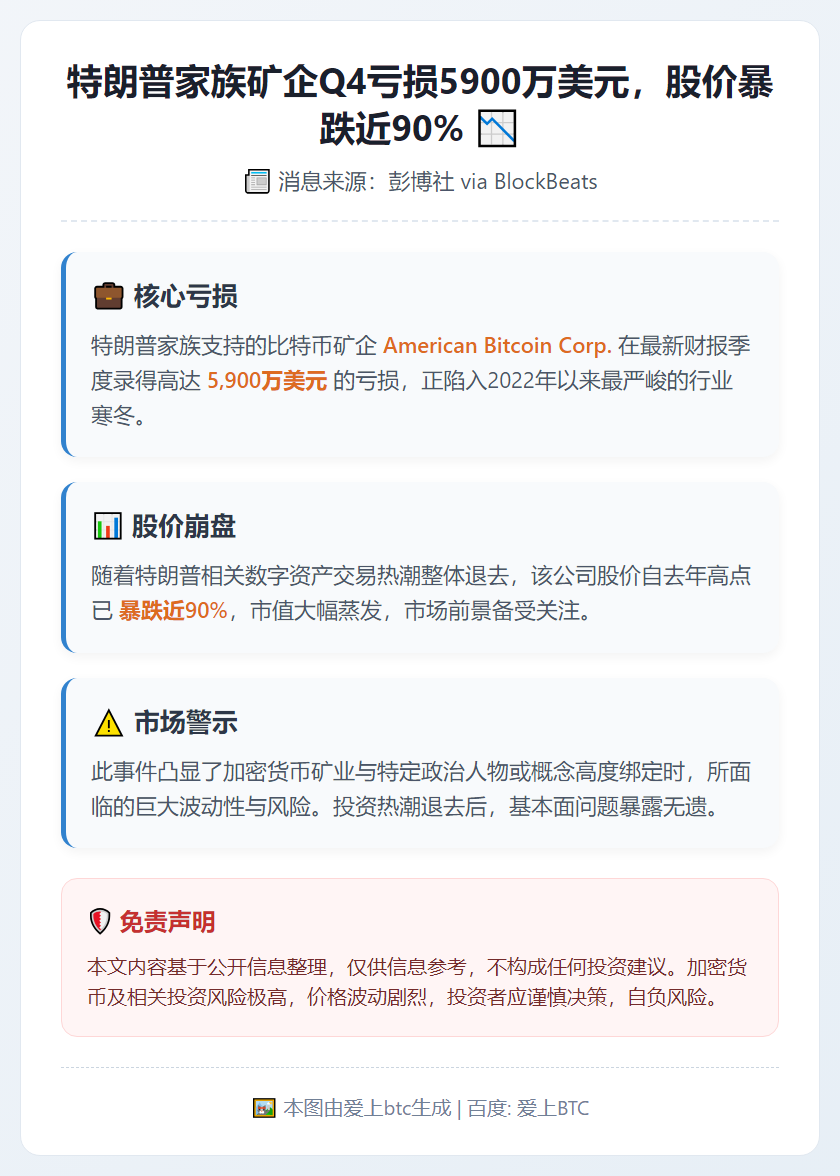 特朗普家族矿企Q4亏损5900万美元，股价暴跌近90%