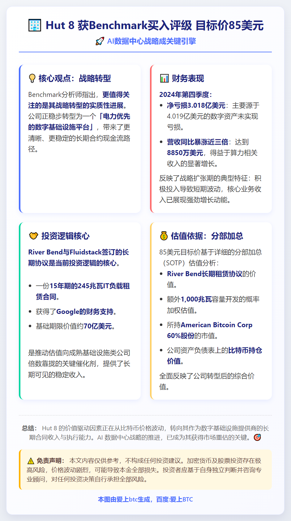 Hut8获Benchmark买入评级 目标价85美元