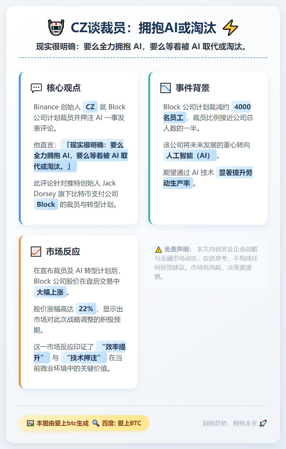 CZ谈裁员：拥抱AI或淘汰
