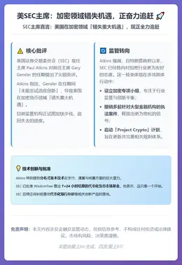 美SEC主席：加密领域错失机遇，正奋力追赶
