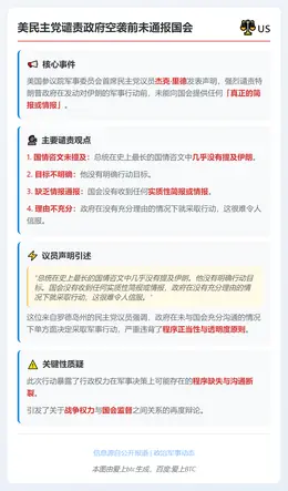美民主党谴责政府空袭前未通报国会
