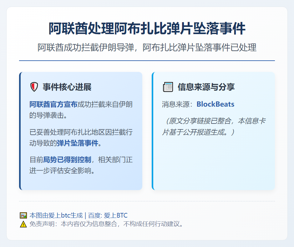 阿联酋处理阿布扎比弹片坠落事件