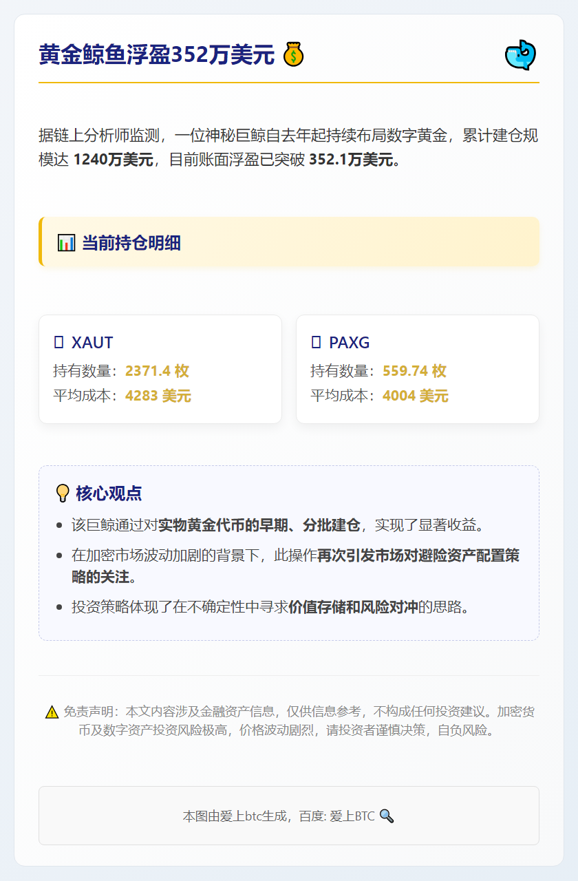 黄金鲸鱼浮盈352万美元