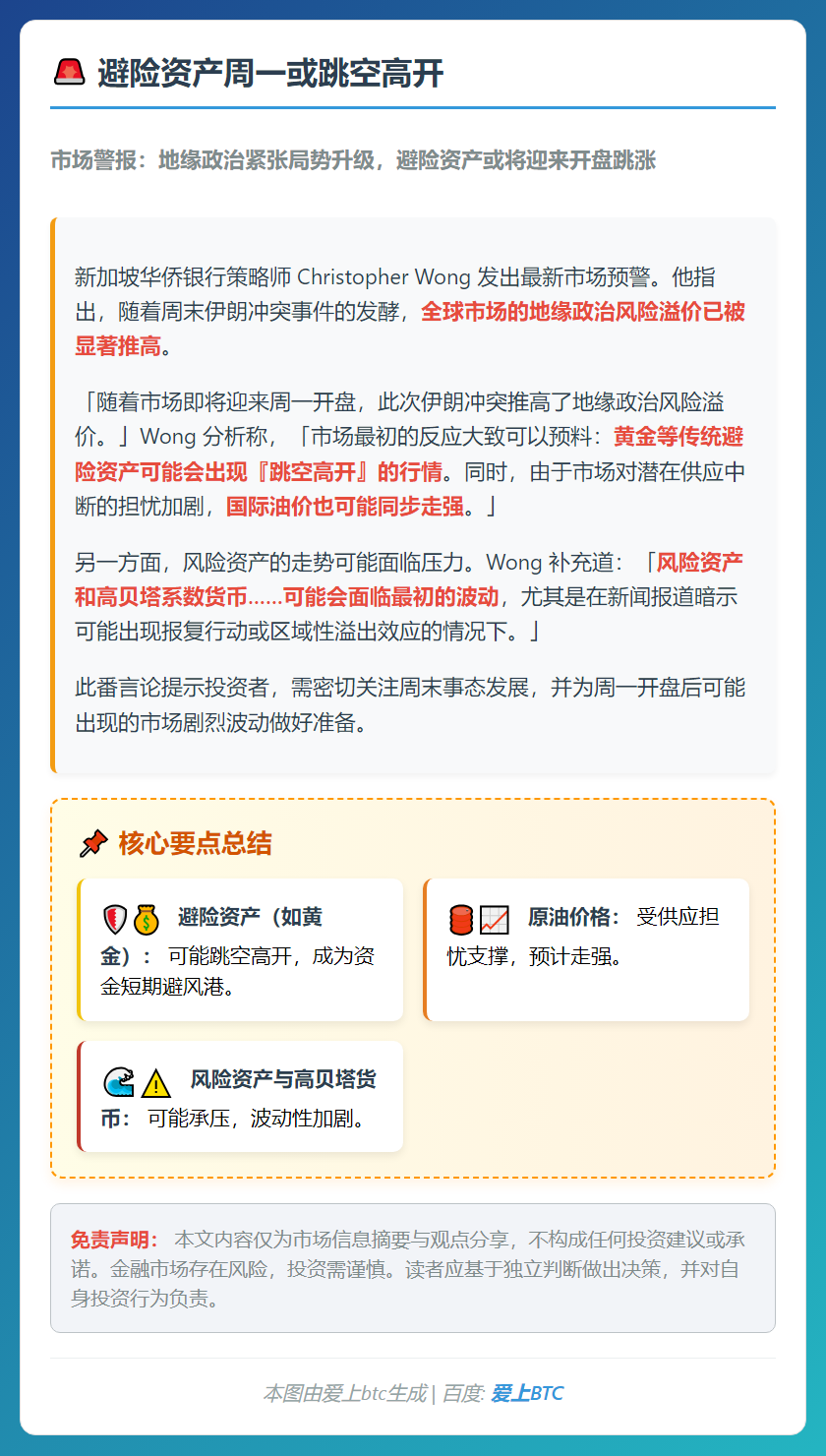 避险资产周一或跳空高开