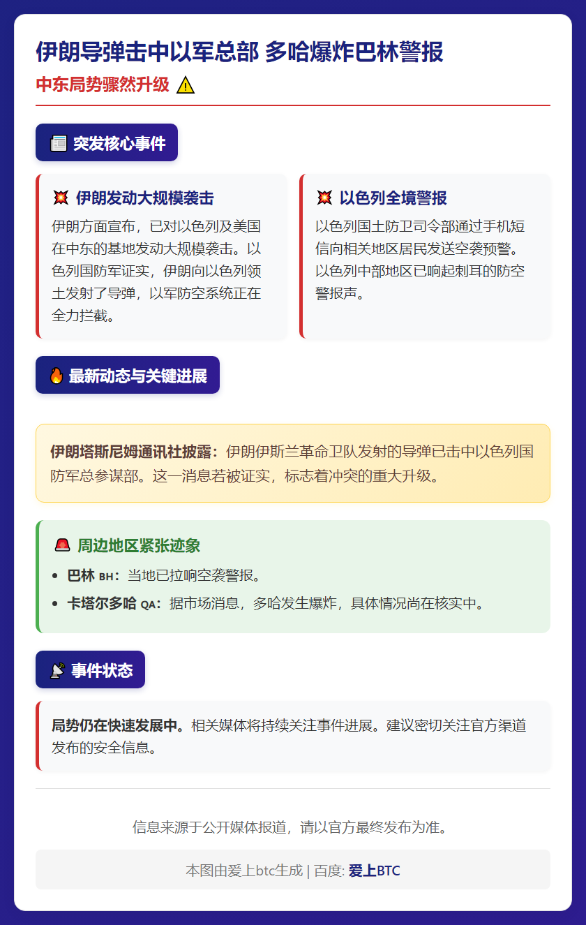伊朗导弹击中以军总部 多哈爆炸巴林警报