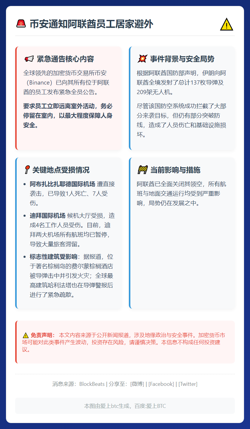 币安通知阿联酋员工居家避外