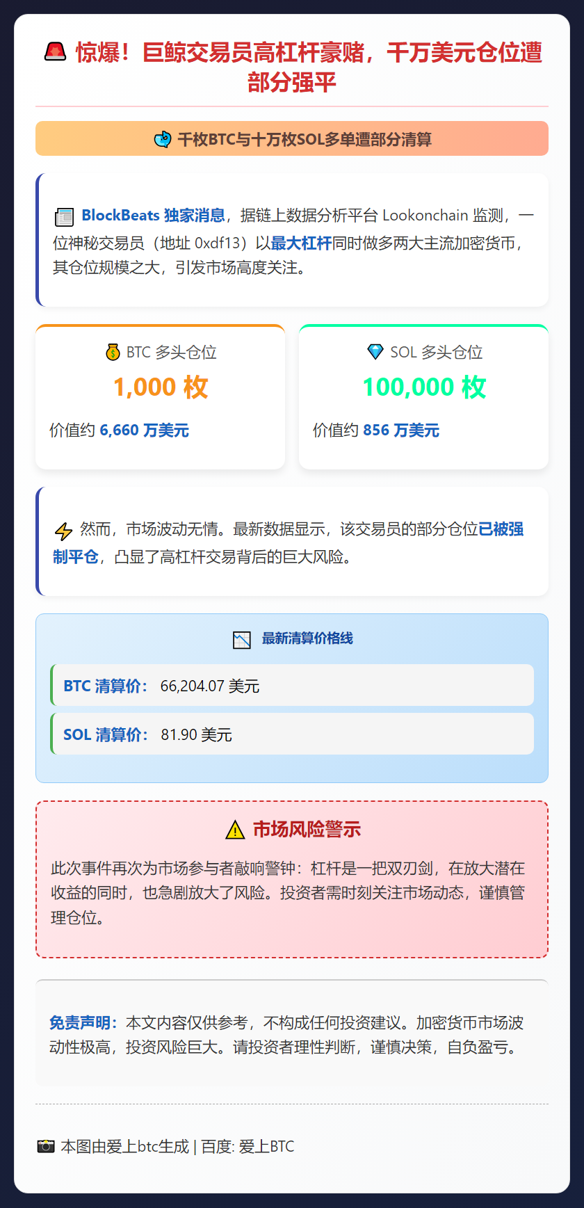 千枚BTC与十万枚SOL多单遭部分清算