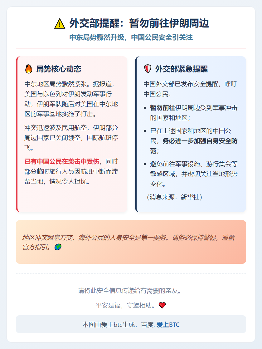 外交部提醒：暂勿前往伊朗周边