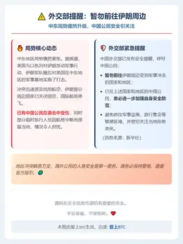 外交部提醒：暂勿前往伊朗周边